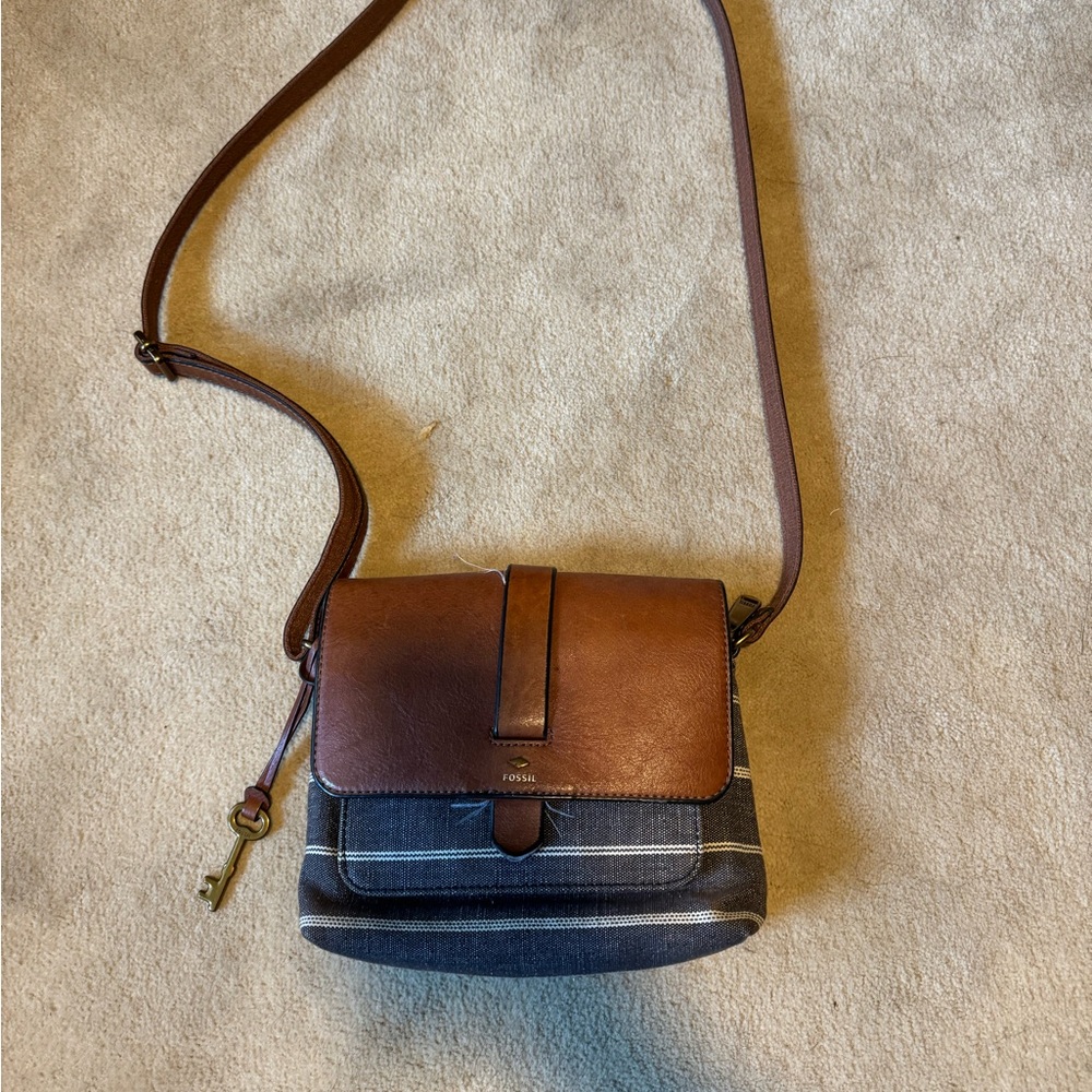 Fossil Leather & Fabric Crossbody Purse